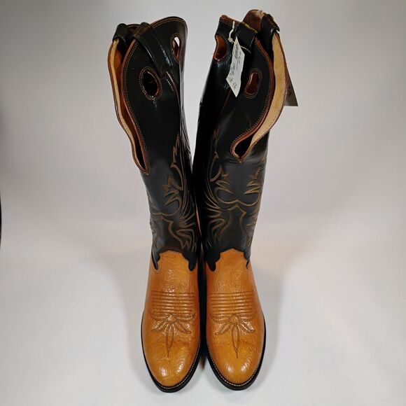 Nocona NOS Bullhide Tan & Green Western Cowboy Boots Size 10 Model 6532 70 603